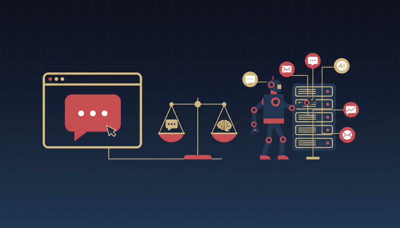 Illustration comparing a chat tool in a browser with a self-hosted AI agent connected to messengers