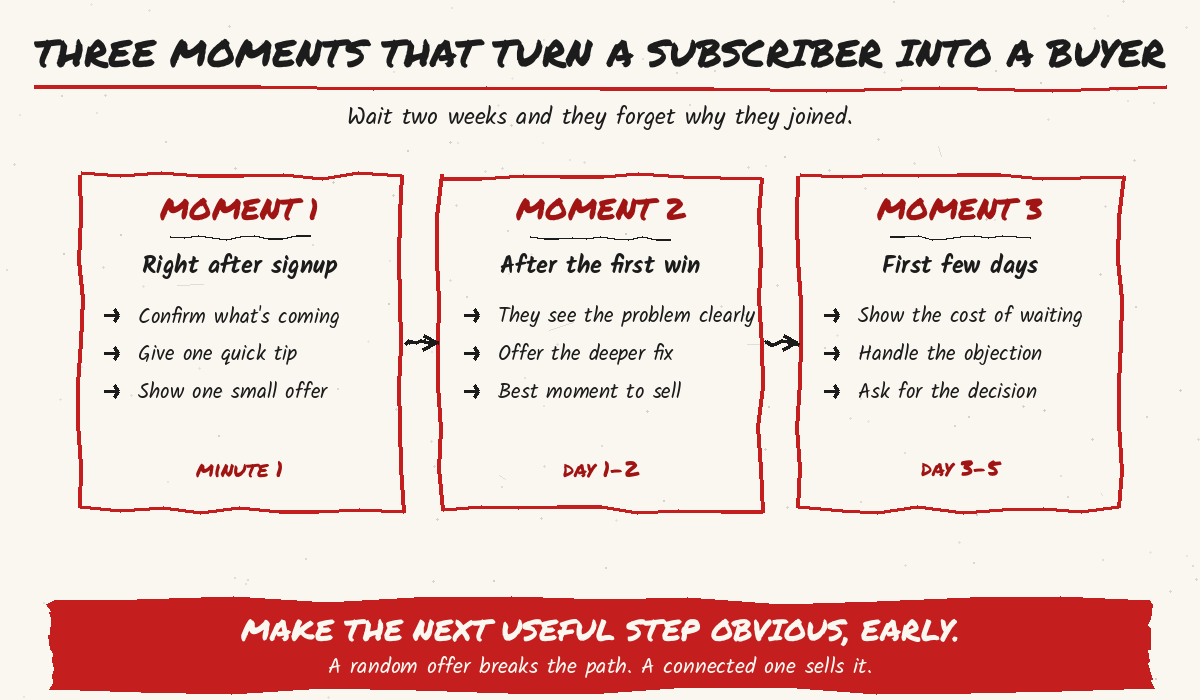 Subscribers into buyers graphic